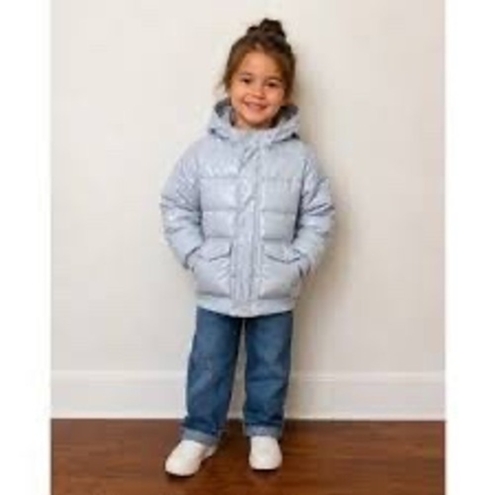 Cat & Jack Kids Iridescent Puffer Jacket Light Blue Fleece Lined Size S 6/7